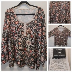Floral Black and Orange Women's Top